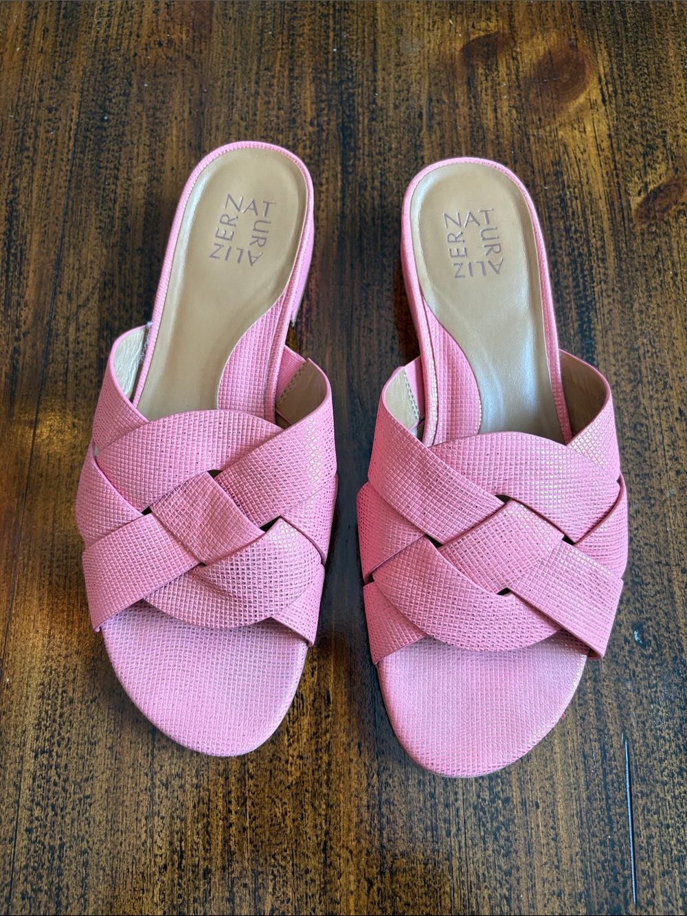 Naturalizer Pink Woven Leather Crisscross Slide Sandals